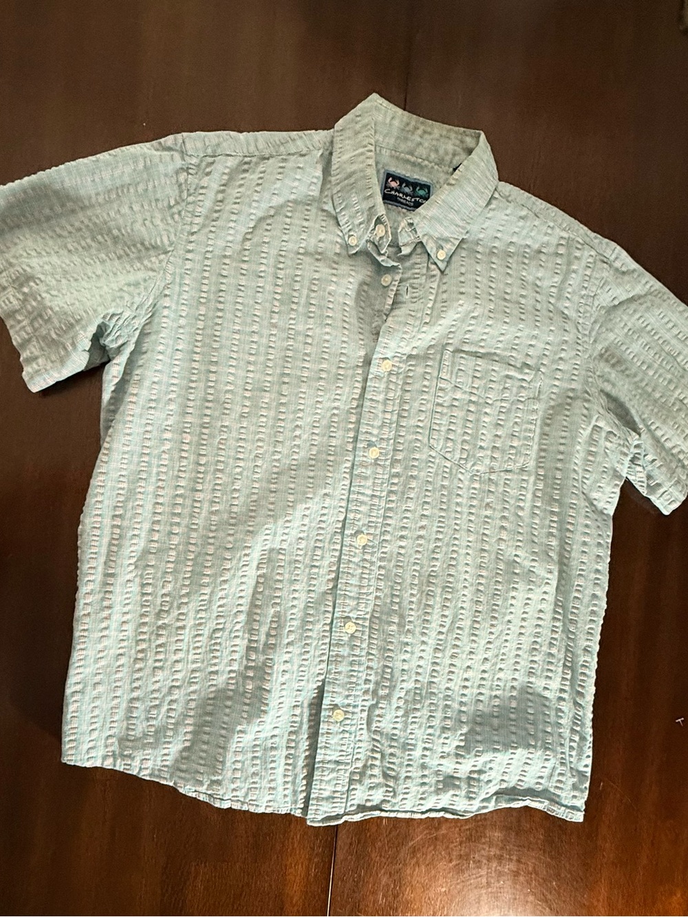 Men’s Charleston Threads Light Blue & Pink Short-Sleeve Button-Down Shirt (AA22)
